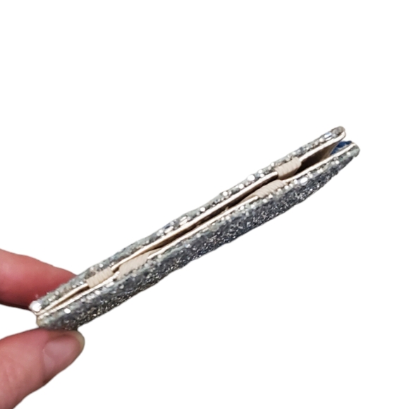 J. Crew Silver Glitter Card Case Multi-Use Metallic Leather Interior - Picture 4 of 6